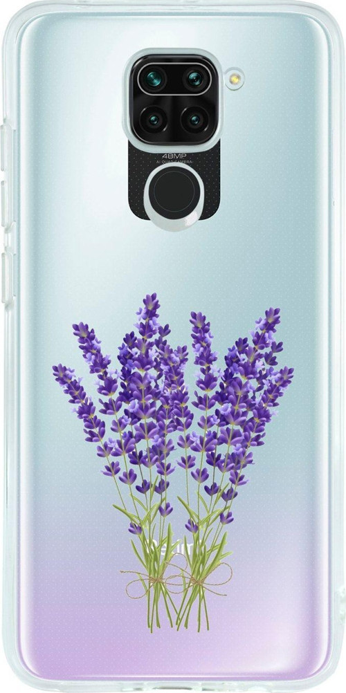 Redmi Note 9 Uyumlu Mor Çiçek Desenli Premium Şeffaf Silikon Kılıf