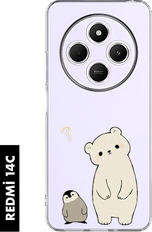 Redmi 14C Uyumlu Penguen Ve Ayıcık Desenli Premium Silikonlu Şeffaf Telefon Kılıfı 4G