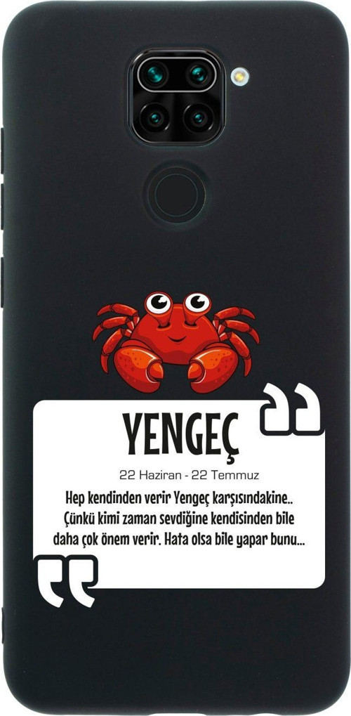 Xiaomi Redmi Note 9 Yengeç Burcu Desenli Premium Silikonlu Lansman Siyah Telefon Kılıfı