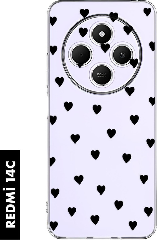 Redmi 14C Uyumlu Siyah Kalpler Desenli Premium Silikonlu Şeffaf Telefon Kılıfı 4G