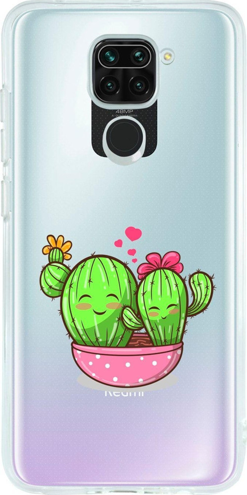 Redmi Note 9 Uyumlu Sevimli Kaktüs Desenli Premium Şeffaf Silikon Kılıf