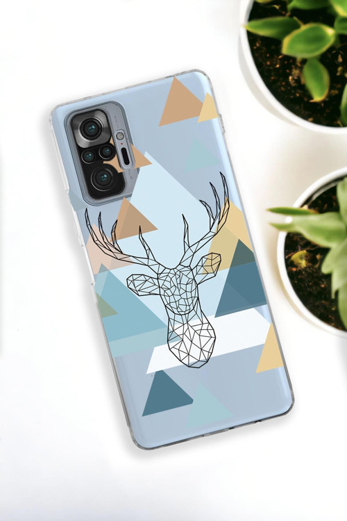 Xiaomi Redmi Note 10 Pro Max Uyumlu Polygon Deer Desenli Premium Silikonlu Şeffaf Telefon Kılıfı