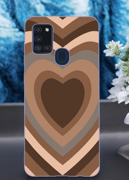Samsung A21S Uyumlu Kahverengi Kalpler Desenli Premium Silikonlu Lansman Telefon Kılıfı