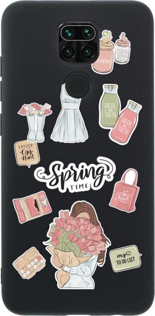 Xiaomi Redmi Note 9 Spring Time Tasarımlı Premium Silikonlu Lansman Siyah Telefon Kılıfı