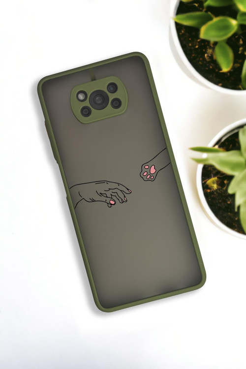 Poco X3 Uyumlu Hand And Paw Desenli Buzlu Şeffaf Lüx Telefon Kılıfı