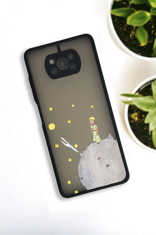 Poco X3 Uyumlu Küçük Prens Desenli Buzlu Şeffaf Lüx Telefon Kılıfı