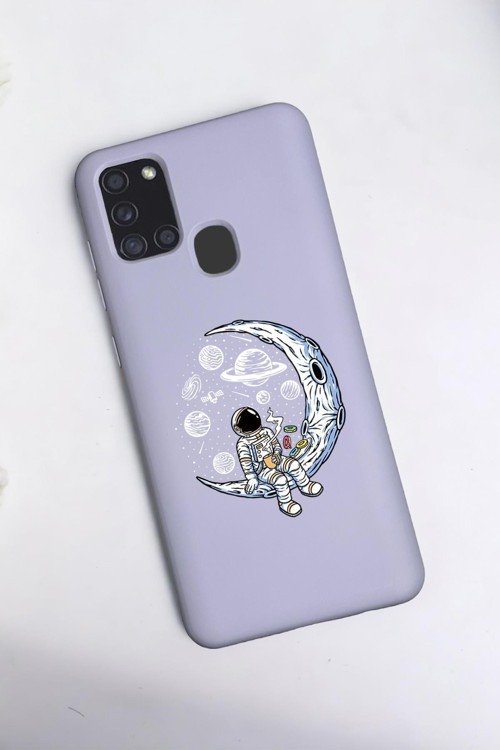 Samsung A21S Uyumlu Keyifli Astronot Desenli Premium Silikonlu Lansman Telefon Kılıfı