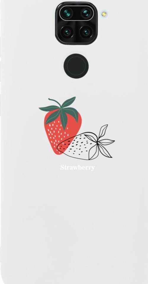 Xiaomi Redmi Note 9 Strawberry Tasarımlı Premium Silikonlu Lansman Beyaz Telefon Kılıfı