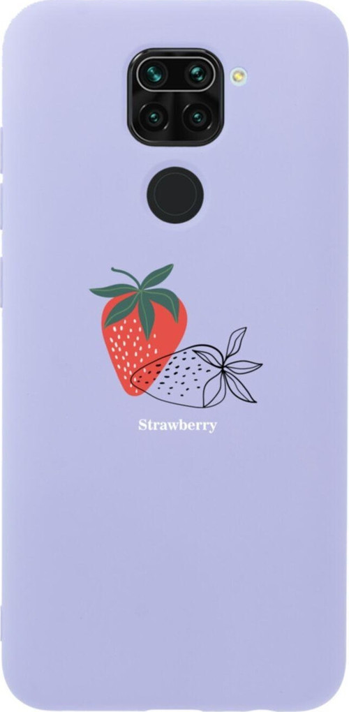 Xiaomi Redmi Note 9 Strawberry Tasarımlı Premium Silikonlu Lansman Lila Telefon Kılıfı