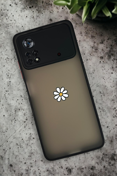 Poco X4 Pro Uyumlu Papatya Desenli Buzlu Şeffaf Lüx Telefon Kılıfı