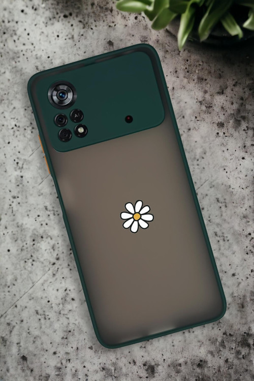 Poco X4 Pro Uyumlu Papatya Desenli Buzlu Şeffaf Lüx Telefon Kılıfı