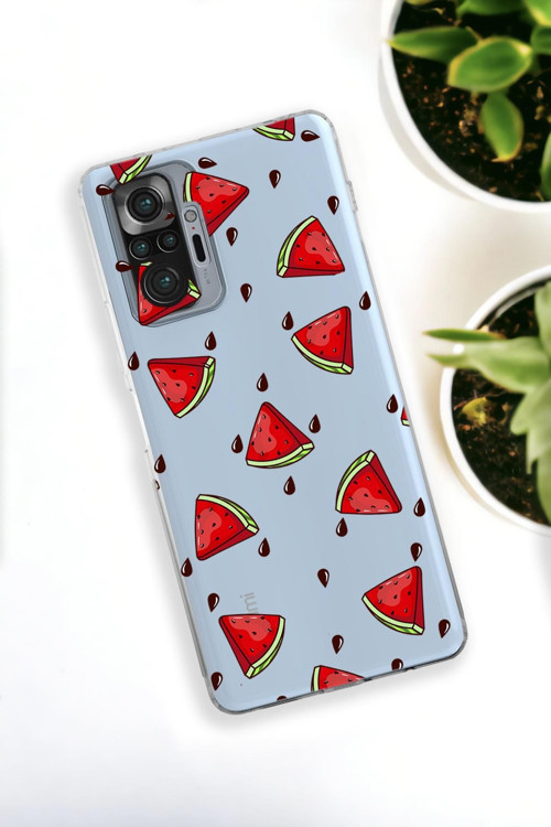 Xiaomi Redmi Note 10 Pro Max Uyumlu Karpuz Dilimleri Desenli Premium Silikonlu Şeffaf Telefon Kılıfı