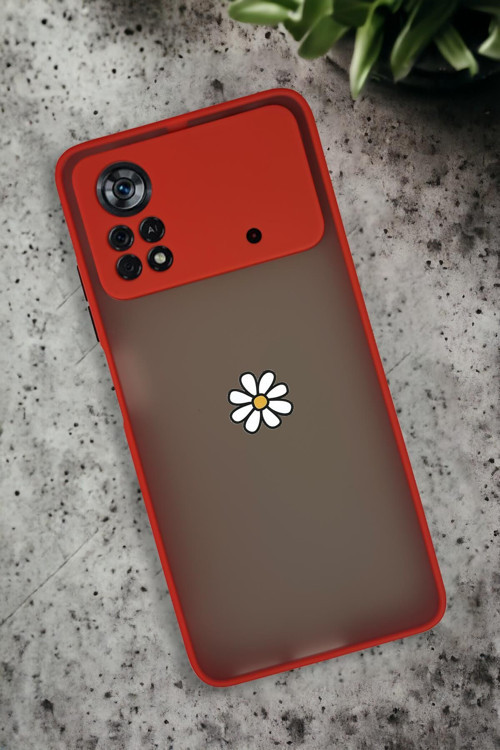 Poco X4 Pro Uyumlu Papatya Desenli Buzlu Şeffaf Lüx Telefon Kılıfı