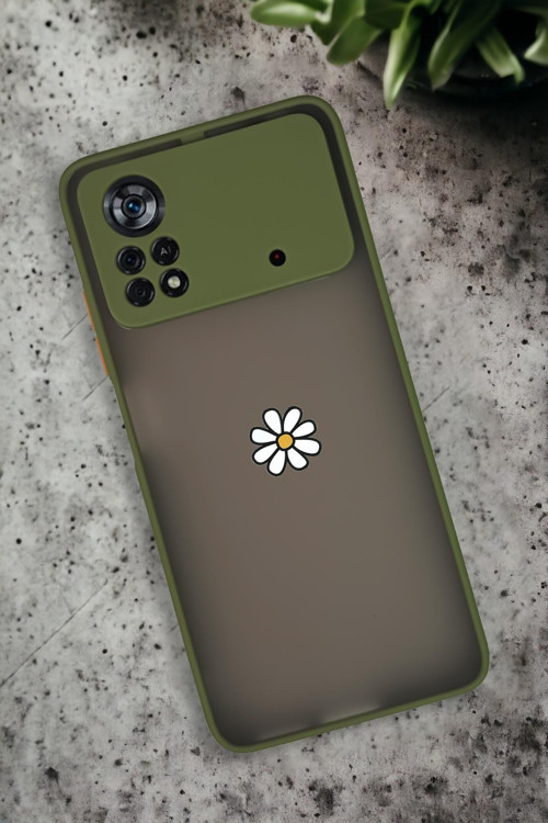 Poco X4 Pro Uyumlu Papatya Desenli Buzlu Şeffaf Lüx Telefon Kılıfı