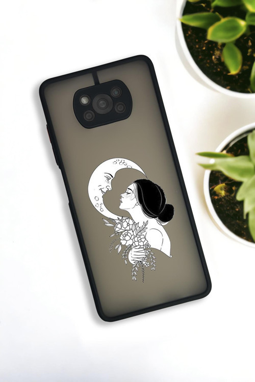 Poco X3 Uyumlu Moon And Women Desenli Buzlu Şeffaf Lüx Telefon Kılıfı