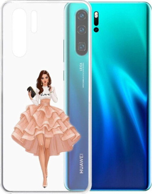 Huawei P30 Uyumlu Pembe Etekli Kız Şeffaf Telefon Kılıfı