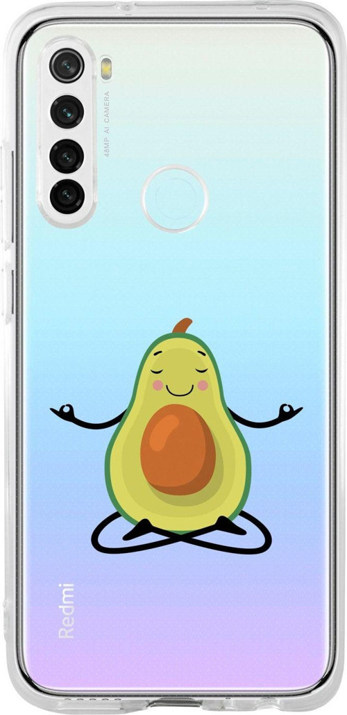 Uyumlu Redmi Note 8 Yogacı Avokado Desenli Premium Şeffaf Silikon Kılıf