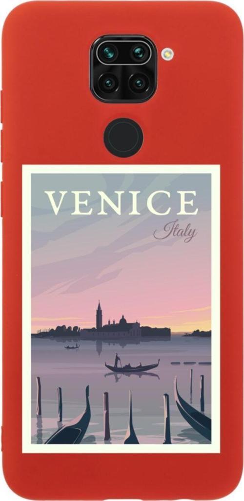 Xiaomi Redmi Note 9 Venice Italy Tasarımlı Premium Silikonlu Lansman Kırmızı Telefon Kılıfı