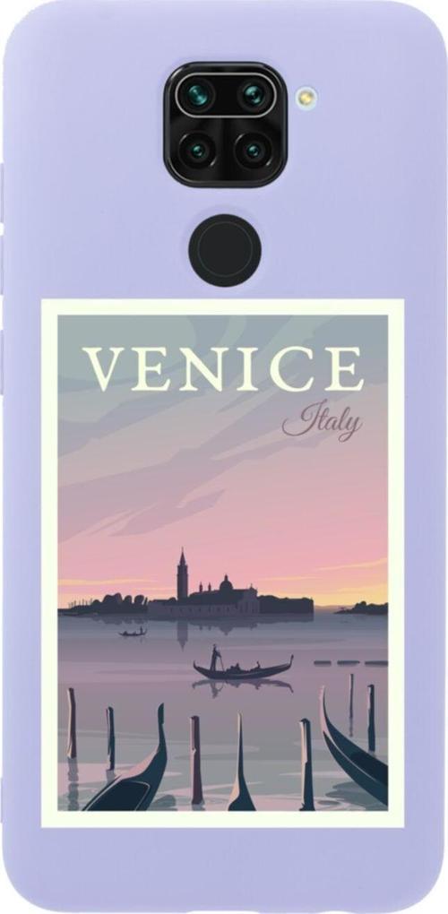 Xiaomi Redmi Note 9 Venice Italy Tasarımlı Premium Silikonlu Lansman Lila Telefon Kılıfı