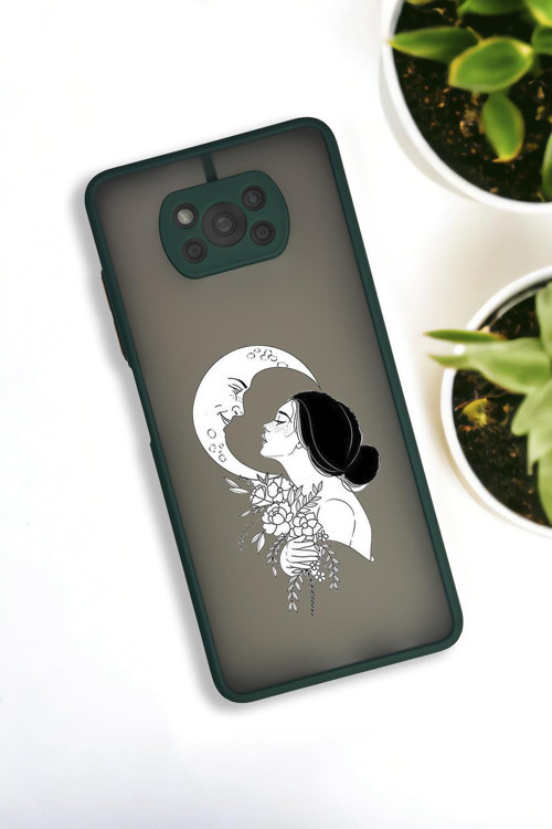 Poco X3 Uyumlu Moon And Women Desenli Buzlu Şeffaf Lüx Telefon Kılıfı