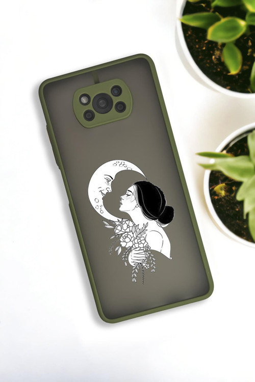 Poco X3 Uyumlu Moon And Women Desenli Buzlu Şeffaf Lüx Telefon Kılıfı