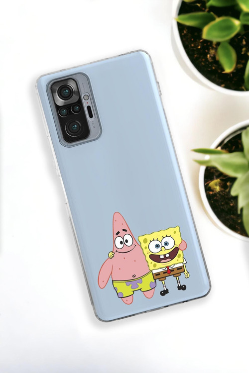 Xiaomi Redmi Note 10 Pro Max Uyumlu Sünger Bob Ve Patrick Star Desenli Premium Silikonlu Şeffaf Tele