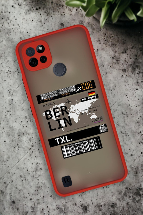 Realme C21 Uyumlu Berlin Ticket Desenli Buzlu Şeffaf Lüx Telefon Kılıfı