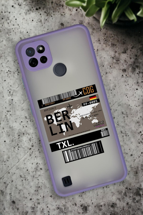 Realme C21 Uyumlu Berlin Ticket Desenli Buzlu Şeffaf Lüx Telefon Kılıfı