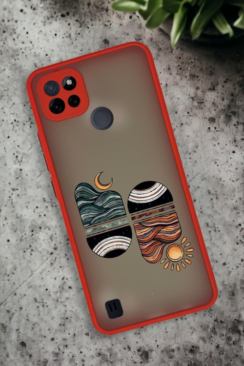 Realme C21 Uyumlu Sunset Wave Desenli Buzlu Şeffaf Lüx Telefon Kılıfı