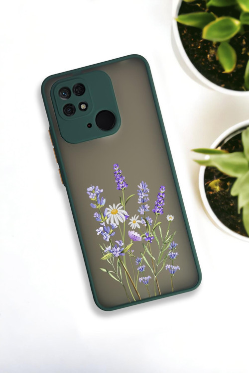 Xiaomi Redmi 10C Uyumlu Lavender Desenli Buzlu Şeffaf Lüx Telefon Kılıfı