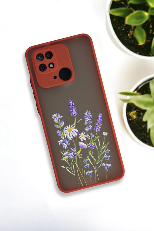 Xiaomi Redmi 10C Uyumlu Lavender Desenli Buzlu Şeffaf Lüx Telefon Kılıfı