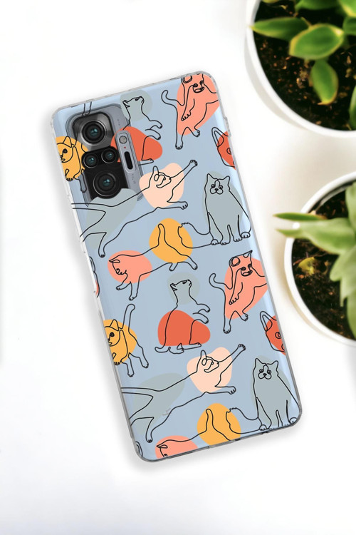 Xiaomi Redmi Note 10 Pro Max Uyumlu Sevimli Kedi Figürleri Desenli Premium Silikonlu Şeffaf Telefon