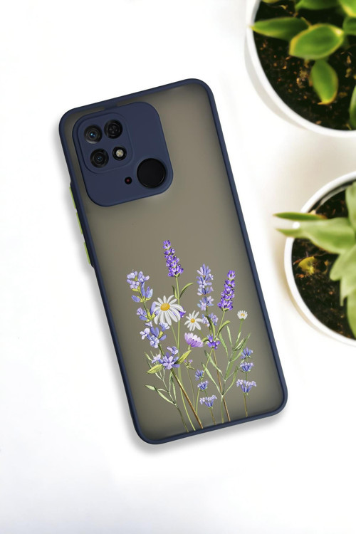 Xiaomi Redmi 10C Uyumlu Lavender Desenli Buzlu Şeffaf Lüx Telefon Kılıfı
