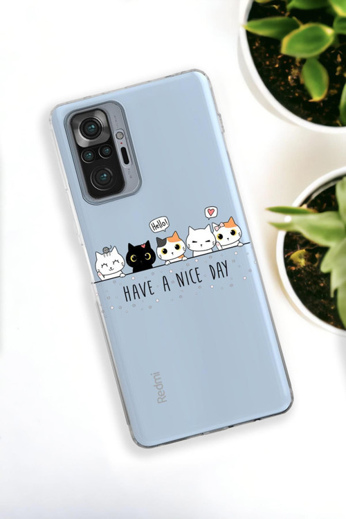 Xiaomi Redmi Note 10 Pro Max Uyumlu Şirin Kedicikler Desenli Premium Silikonlu Şeffaf Telefon Kılıfı