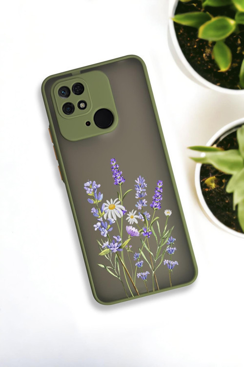 Xiaomi Redmi 10C Uyumlu Lavender Desenli Buzlu Şeffaf Lüx Telefon Kılıfı