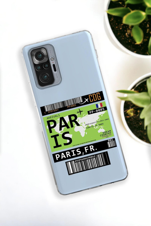 Xiaomi Redmi Note 10 Pro Max Uyumlu Paris Ticket Desenli Premium Silikonlu Şeffaf Telefon Kılıfı