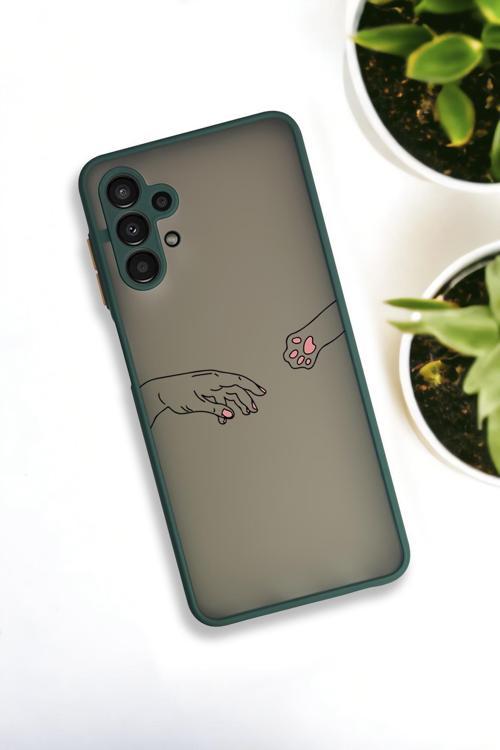 Samsung A13 Uyumlu Hand And Paw Desenli Buzlu Şeffaf Lüx Telefon Kılıfı