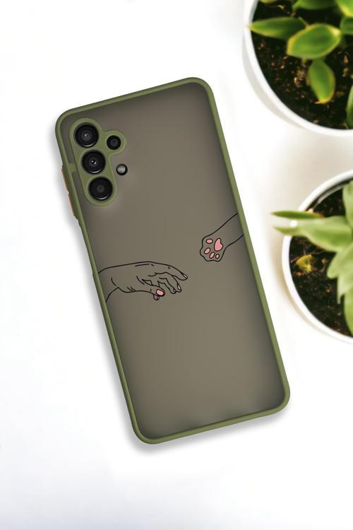 Samsung A13 Uyumlu Hand And Paw Desenli Buzlu Şeffaf Lüx Telefon Kılıfı