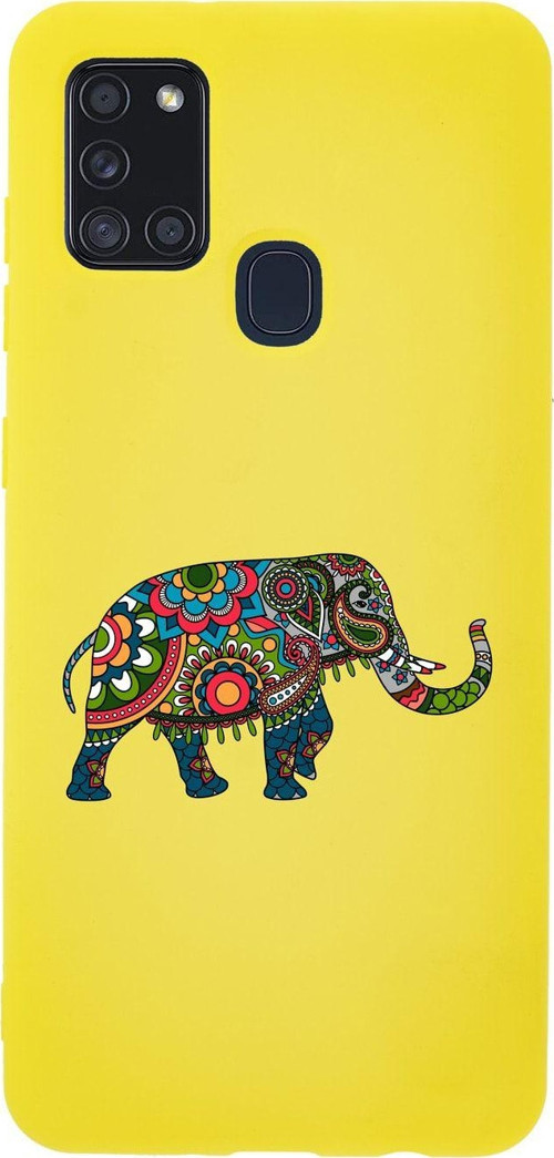 Samsung A21S Mandala Fil Desenli Premium Silikonlu Sarı Telefon Kılıfı