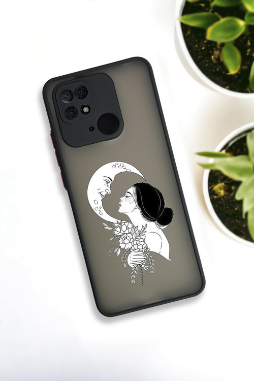 Xiaomi Redmi 10C Uyumlu Moon And Women Desenli Buzlu Şeffaf Lüx Telefon Kılıfı