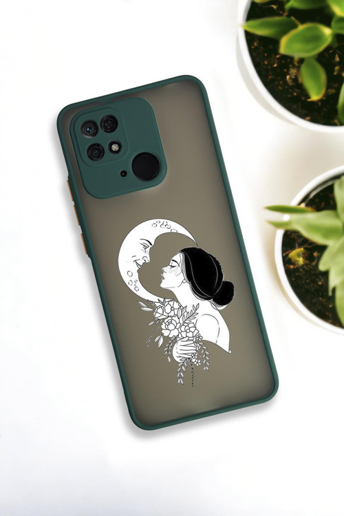 Xiaomi Redmi 10C Uyumlu Moon And Women Desenli Buzlu Şeffaf Lüx Telefon Kılıfı