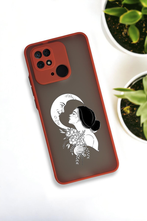 Xiaomi Redmi 10C Uyumlu Moon And Women Desenli Buzlu Şeffaf Lüx Telefon Kılıfı