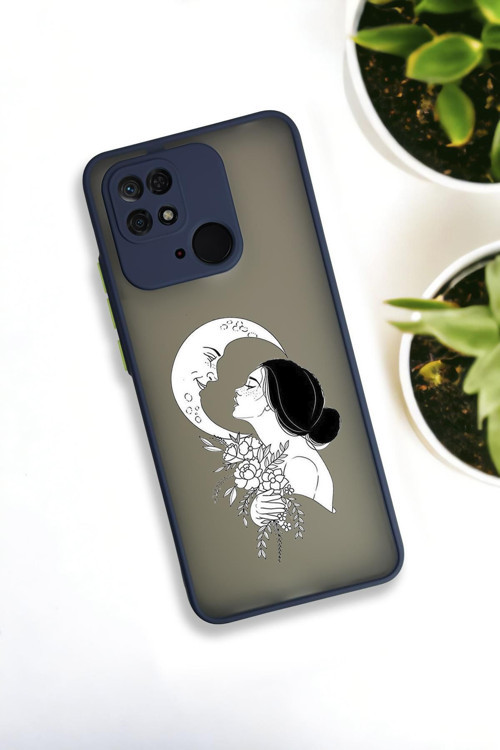 Xiaomi Redmi 10C Uyumlu Moon And Women Desenli Buzlu Şeffaf Lüx Telefon Kılıfı