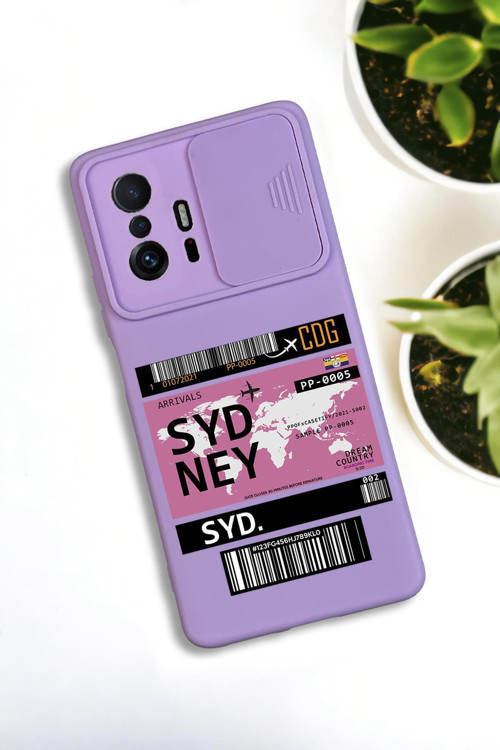 Xiaomi 11T Uyumlu Sydney Ticket Desenli Kamera Koruma Slider Kapaklı Silikonlu Telefon Kılıfı
