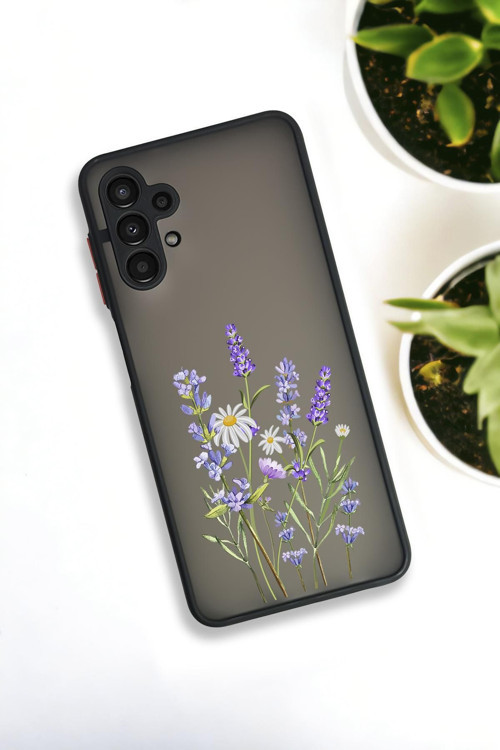 Samsung A13 Uyumlu Lavender Desenli Buzlu Şeffaf Lüx Telefon Kılıfı