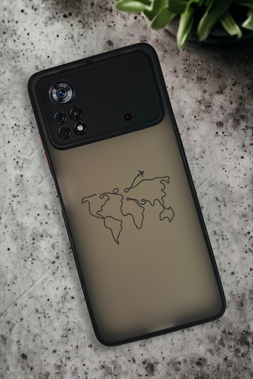 Poco X4 Pro Uyumlu Dünya Harita Rota Desenli Buzlu Şeffaf Lüx Telefon Kılıfı