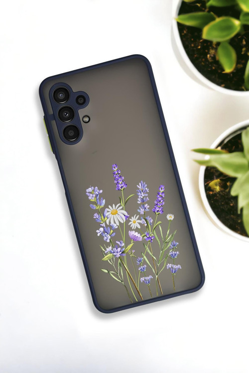 Samsung A13 Uyumlu Lavender Desenli Buzlu Şeffaf Lüx Telefon Kılıfı