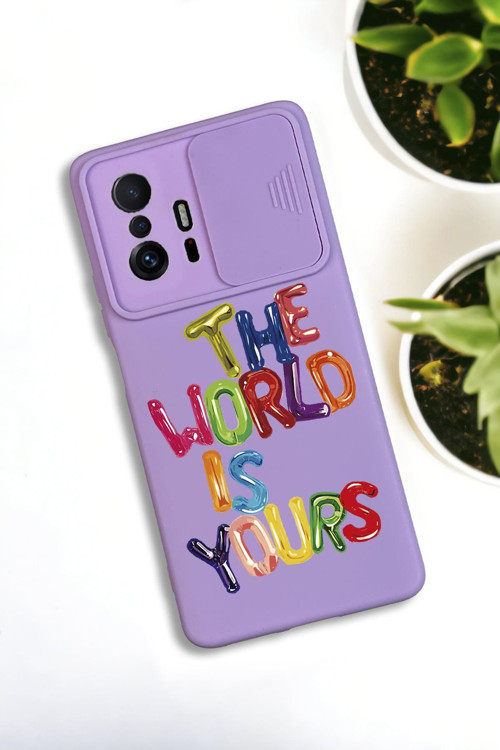 Xiaomi 11T Uyumlu The World Desenli Kamera Koruma Slider Kapaklı Silikonlu Telefon Kılıfı