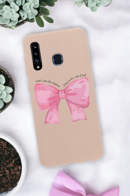 Samsung A20S Uyumlu Pembe Kurdele Premium Silikonlu Telefon Kılıfı
