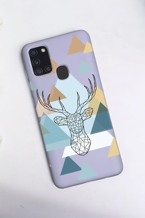 Samsung A21S Uyumlu Polygon Deer Desenli Premium Silikonlu Lansman Telefon Kılıfı